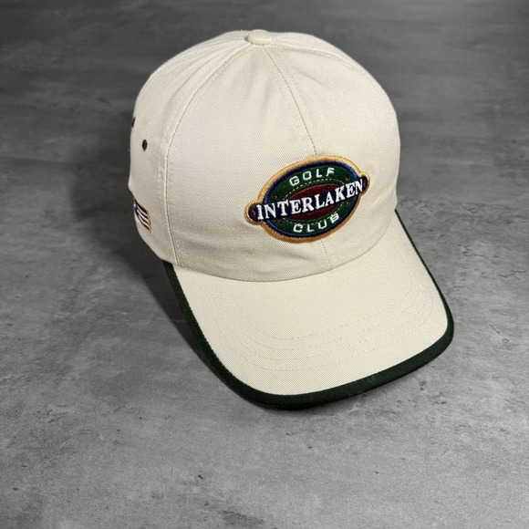 AHEAD Other - Vintage Ahead Interlaken Switzerland Golf Club‎ Hat Khaki Tan Green Cotton Strap